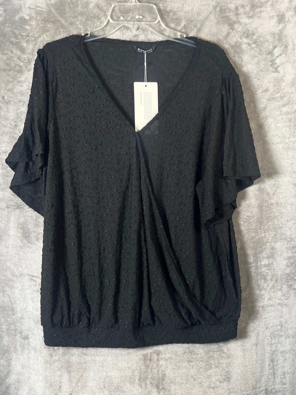 BloomChic Black V-Neck Flutter Sleeve Blouse
